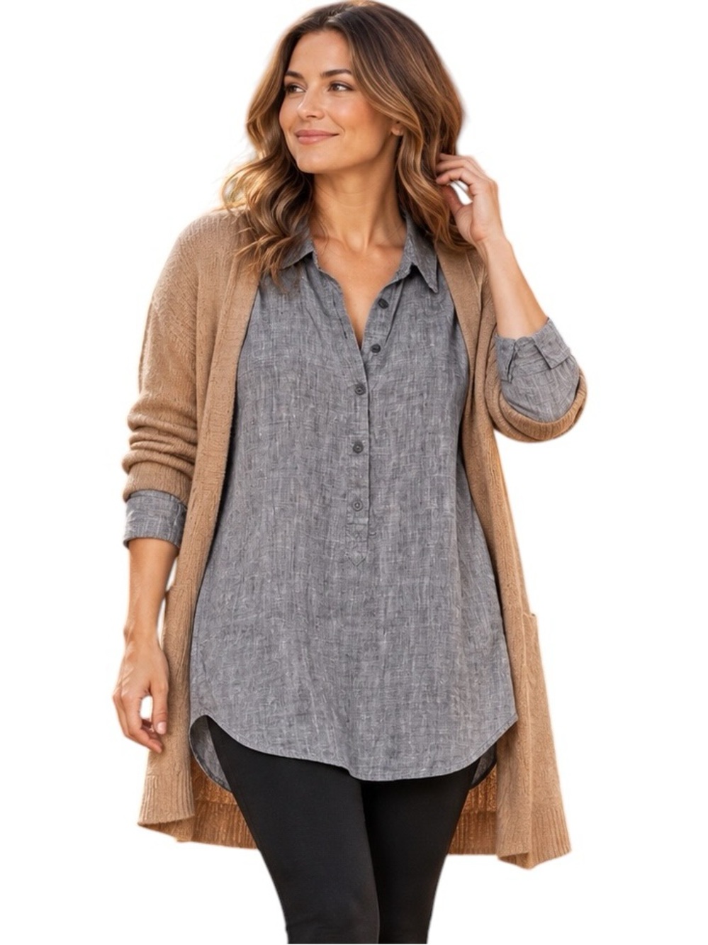 Eileen Fisher Organic Linen Long Tunic Shirt Gray M Fall Capsule Quiet Luxury
